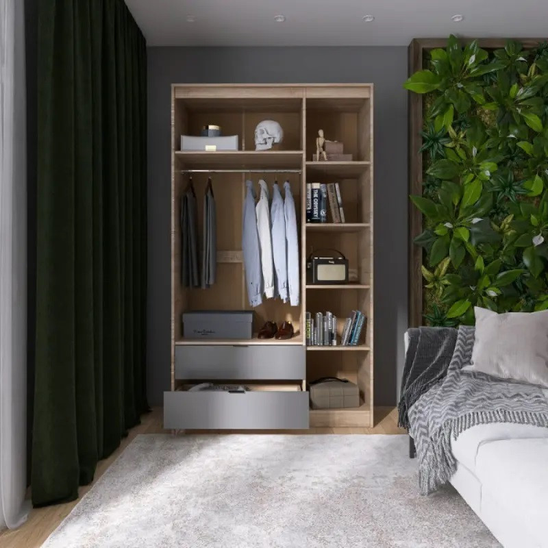 Шкаф распашной для одежды с выдвижными ящиками  (штанга - полки) Эверест Сити-1200 120,2х50х204,6 см Дуб сонома/Графит (DTM-071127) Львов - изображение 3