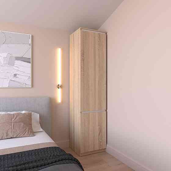 Шафа пенал VAYS R-22 Дуб Сонома-Білі планки, з полицями, ЛДСП, 50×50×211 см - для одягу, білизни, зберігання, спальня, передпокій Львів