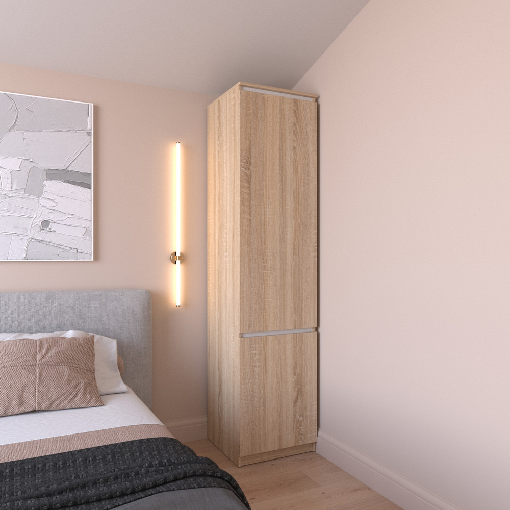 Шкаф пенал VAYS R-22 Дуб Сонома-Белые планки, с полками, ЛДСП, 50×50×211 см - для одежды, белья, хранения, спальня, прихожая Львов - изображение 1