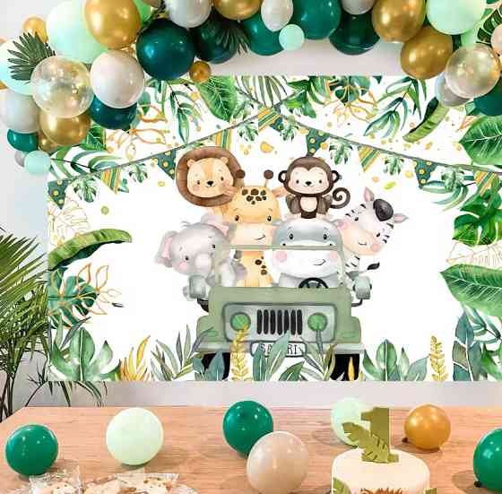 Банер на стену для фотозоны задний фон для украшение зала для ребенка Животные на авто 150 на 100 см Киев
