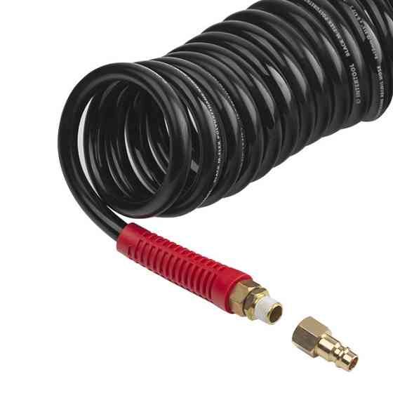 Шланг BLACK M-Flex 8×12 мм, 15 м, спіральний поліуретановий, з поворотним шарніром, латунними швидкороз'ємними з'єднаннями, STORM Київ