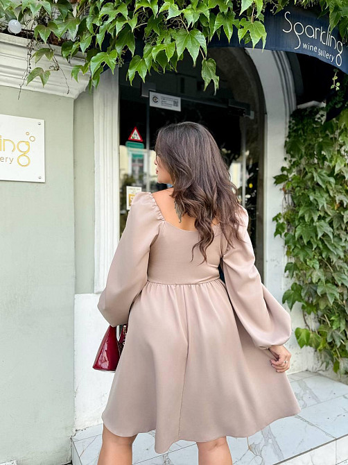 Женское романтическое платье батал с декольте плотная костюмка Мокко, 54/56 Одесса - изображение 4