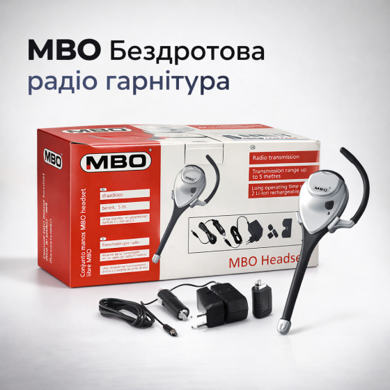 Бездротова радіо-гарнітура MBO для авто та офісу: надійний зв'язок, 2 акумулятори в комплекті, чистий звук без перешкод та дротів Київ