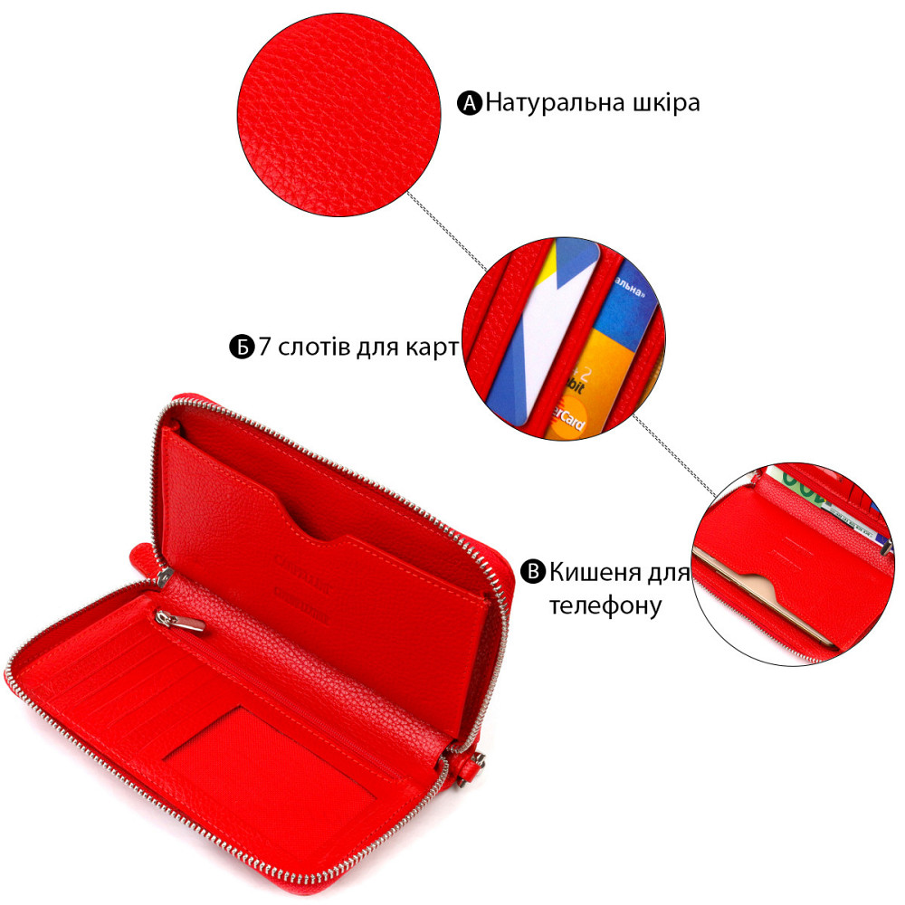 Яскравий гаманець-клатч для жінок із натуральної шкіри CANPELLINI 21619 Червоний Київ - фото 4