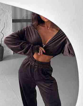 Женский плюшевый прогулочный костюм двойка: кофта и штаны турецкий велюр Шоколадный, 42/44 Одесса