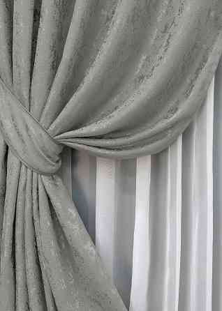 Комплект готовых штор VR-Textil Лен мрамор Pavliani № 1665ш Серый 150х270 см 2 шт (33-0554) Киев
