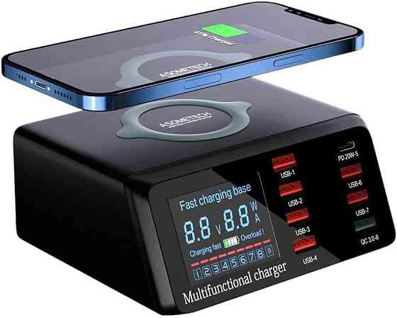 Зарядна станція 8x USB + бездротова зарядка WLX-X9 Київ