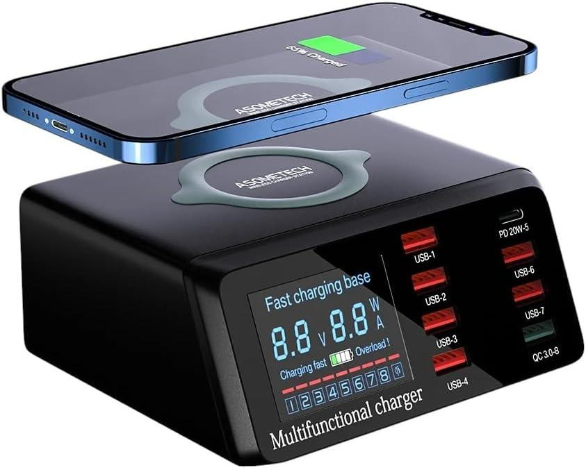 Зарядна станція 8x USB + бездротова зарядка WLX-X9 Київ - фото 1