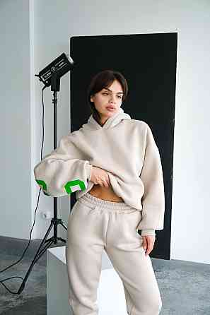 Женский стильный повседневный костюм Chicago с двойным капюшоном Бежевий, 42/46 Одесса