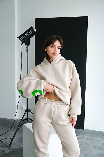 Женский стильный повседневный костюм Chicago с двойным капюшоном Бежевий, 42/46 Одесса - изображение 5