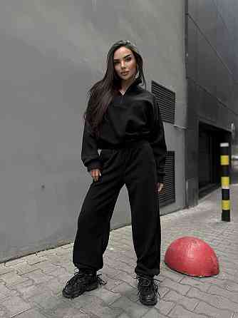 Женский удобный теплый костюм из флиса двусторонний Черный, 46/48 Одесса