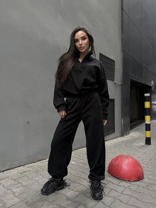 Женский удобный теплый костюм из флиса двусторонний Черный, 46/48 Одесса - изображение 1