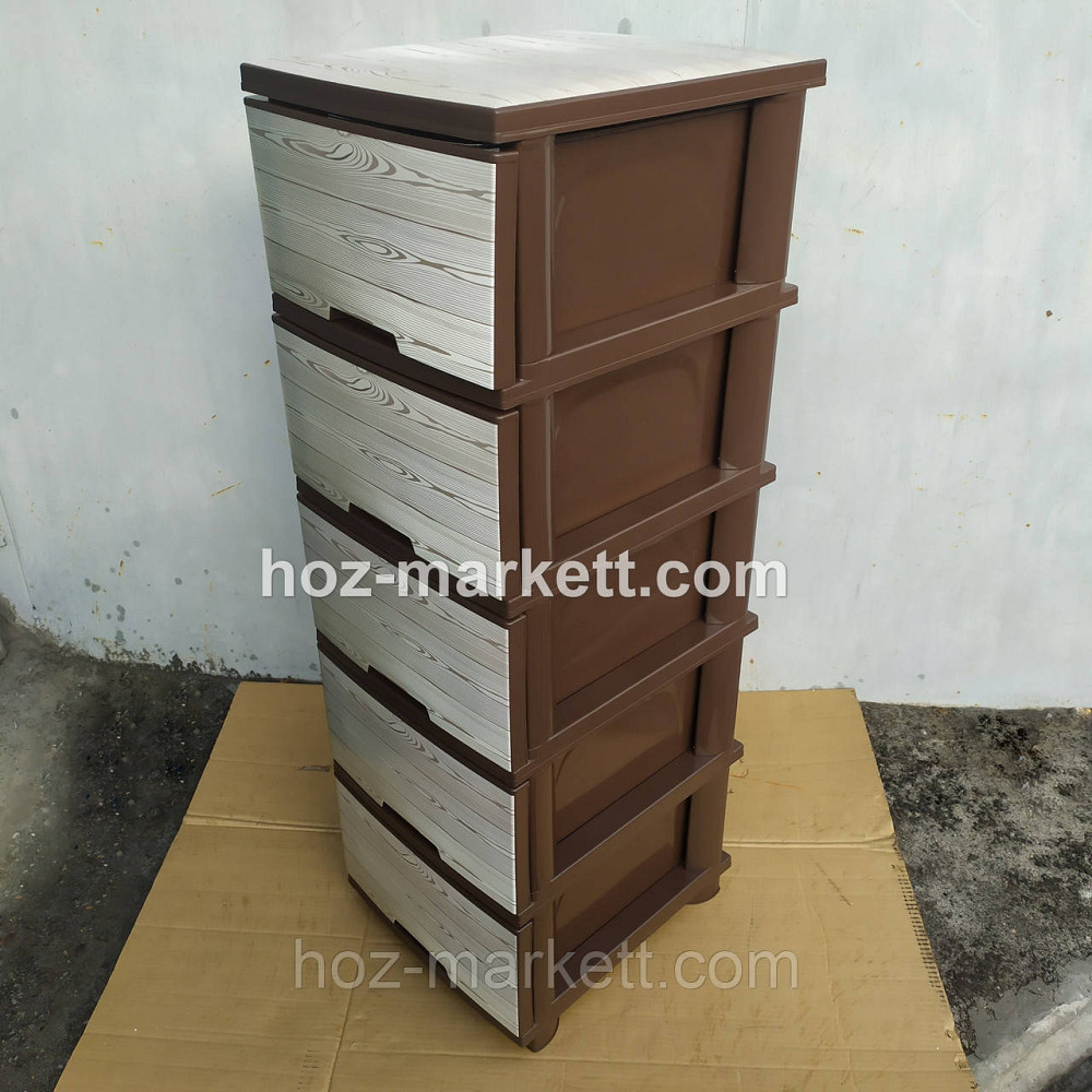 Комод пластиковий тумбочка на 5 ящиків з малюнком під дерево коричневий Харків - фото 8