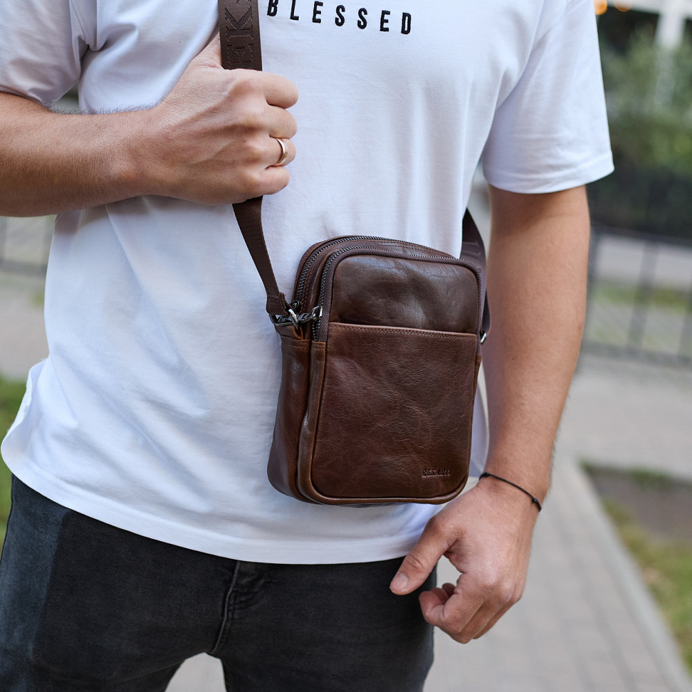 Мужской мессенджер через плечо 20х16х6, сумка планшетка для города, барсетка для телефона, коричневая Каменское - изображение 10