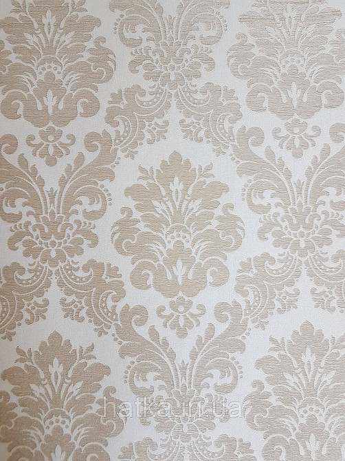 Шпалери вінілові на флізеліні Rasch Trianon Xlll 0.53х10 класика під текстиль вензель завитки золотом на білому Київ - фото 2
