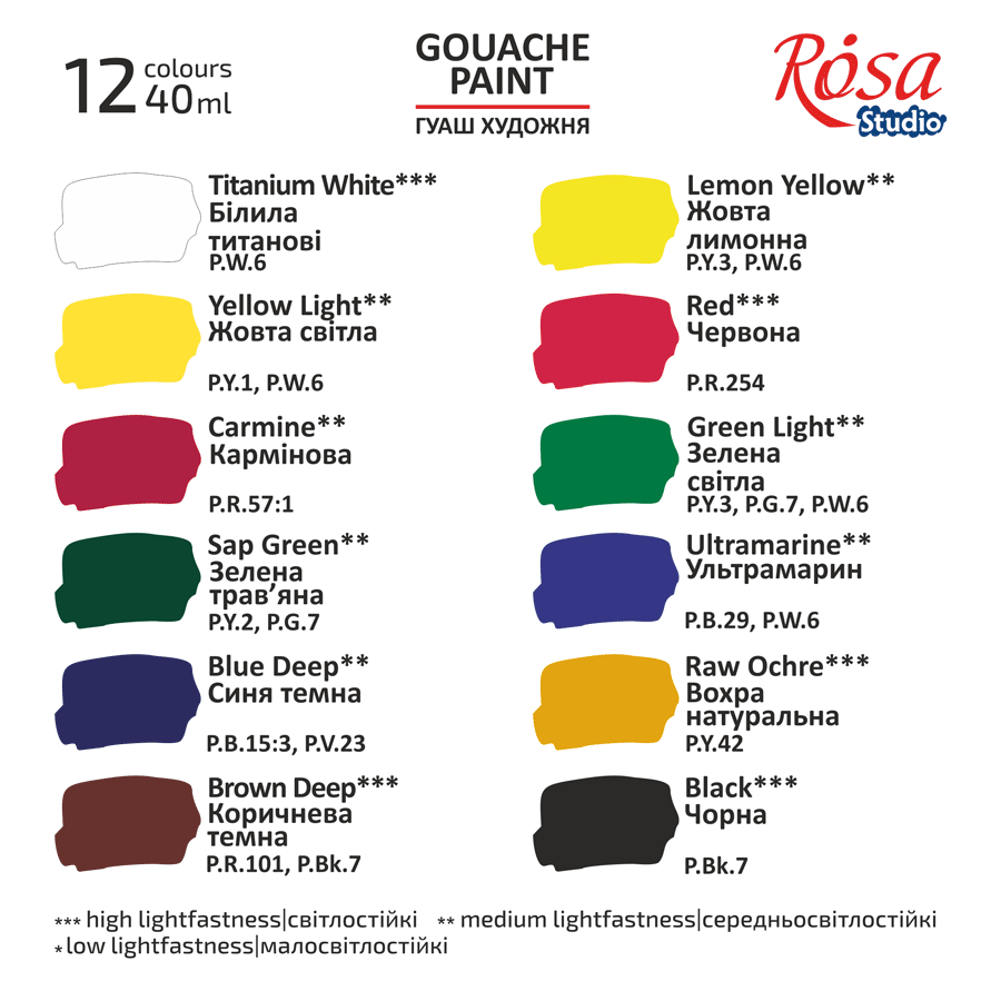 Набор гуашевых красок CLASSIC 12х40мл special box ROSA Studio Киев - изображение 8