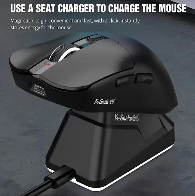Миша бездротова K-SNAKE X11 Black RGB Dock, 12000 DPI, PixArt PAW3311, 63 г, Bluetooth/2.4GHz/USB-C Київ - фото 8