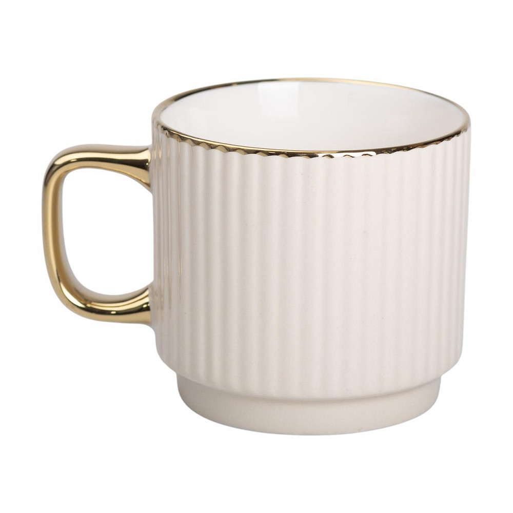 Фарфоровая чашка с золотым ободком и ручкой, бежевая Киев - изображение 2