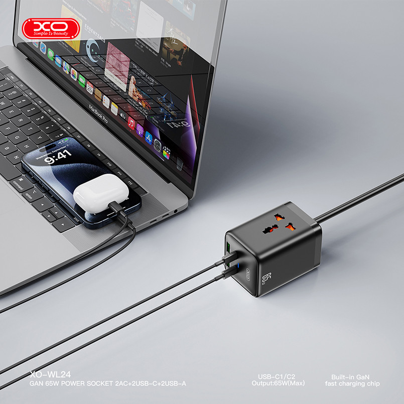 Мережевий зарядний пристрій XO WL24 Fast Charging Desktop Charger Array Plug 65W чорний Львів - фото 5