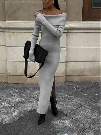 Женское элегантное платье с открытыми плечами турецкая ангора рубчик Серый, 46/48 Одесса