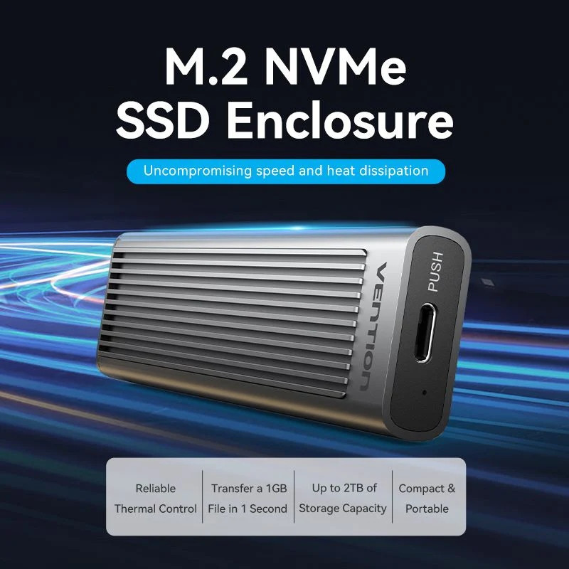 Зовнішня кишеня для SSD M.2 (NVME) M-key USB Type-C 3.2 10Gbps Heat Sink Aluminum сіра Vention Винница - изображение 8