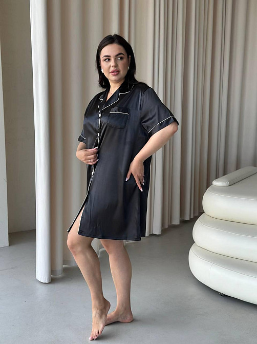 Жіноча шовкова нічна сорочка великих розмірів Ночнушка PLUS SIZE Одяг для дому Сукня для сну шовк Армані Одеса - фото 3