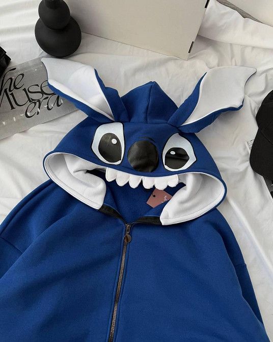 Женский теплый оверсайз худи с ушками в виде любимца Стча трехнить на флисе Одесса - изображение 3