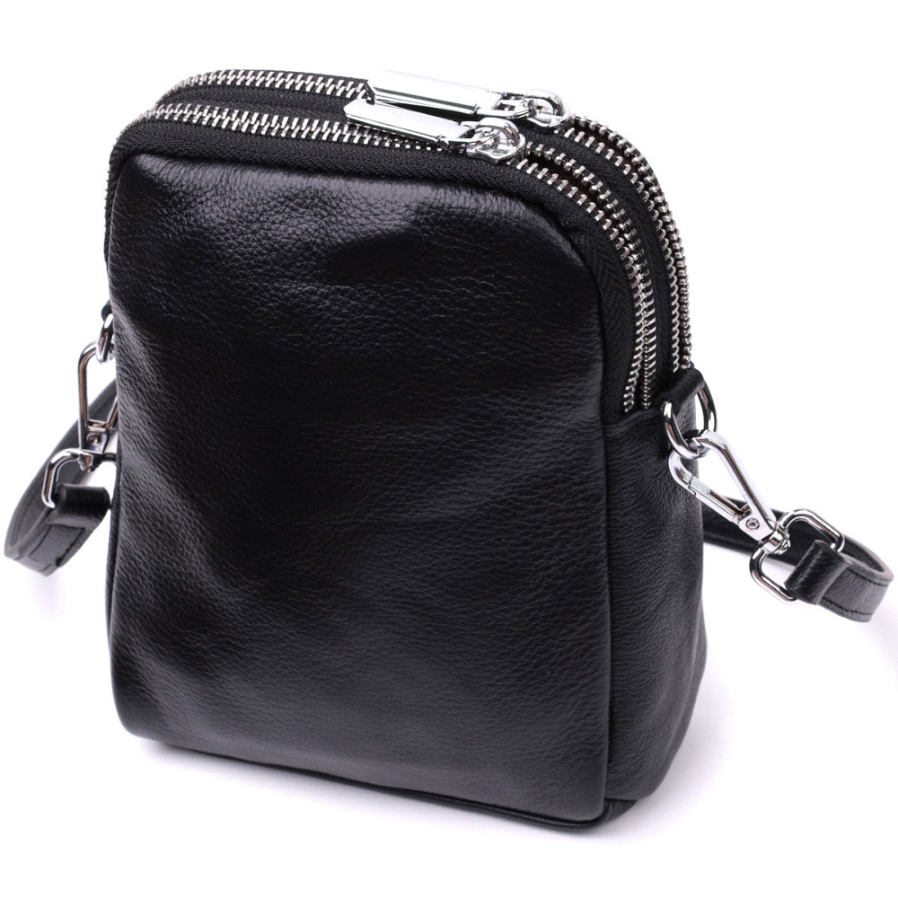 Вертикальна невелика сумка для жінок на два відділення з натуральної шкіри Vintage 22399 Чорна Київ - фото 2