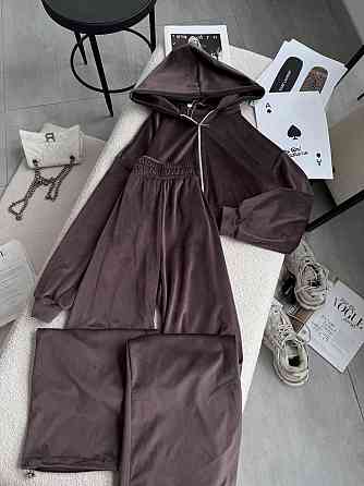 Женский стильный прогулочный костюм двойка: кофта и штаны в спортивном стиле велюр Шоколадный, 46/48 Одесса