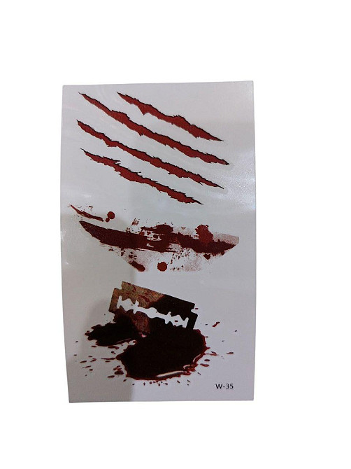 Наклейки тату для Хелловіну лезо та рани 10 на 6 см червоний Київ - фото 1