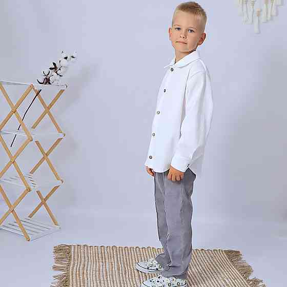 Святковий вельветовий костюм для хлопчика/ костюм до школи сорочка біла +штани сірі Кам'янець-Подільський