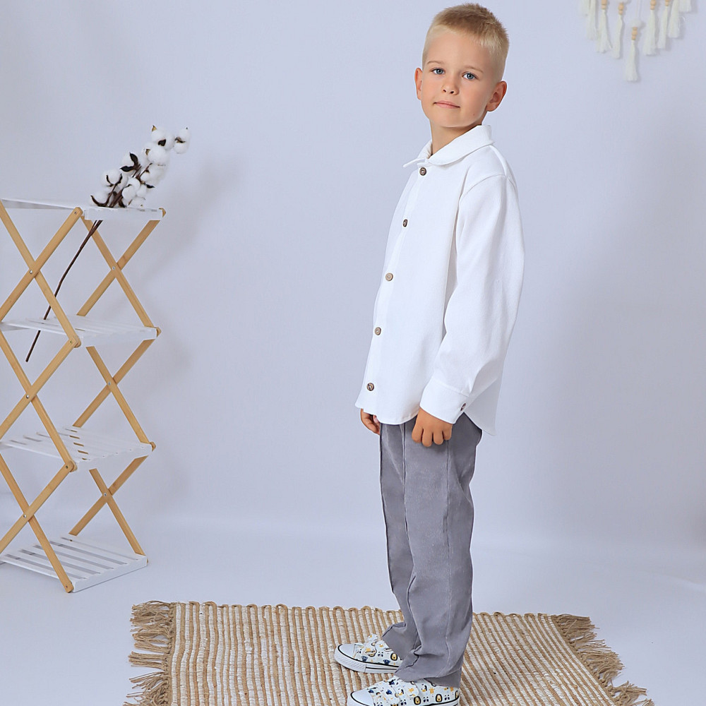 Святковий вельветовий костюм для хлопчика/ костюм до школи сорочка біла +штани сірі Кам'янець-Подільський - фото 3