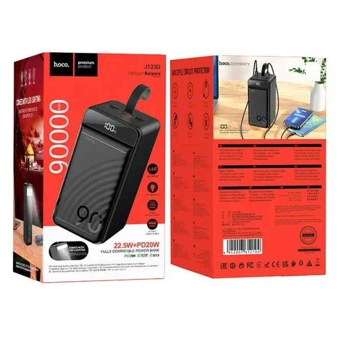 Павербанк швидке заряджання Hoco J123D Element 90000 mAh 22.5W PD/QC Black Одесса - изображение 5