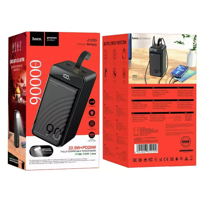 Павербанк швидке заряджання Hoco J123D Element 90000 mAh 22.5W PD/QC Black Одеса - фото 5