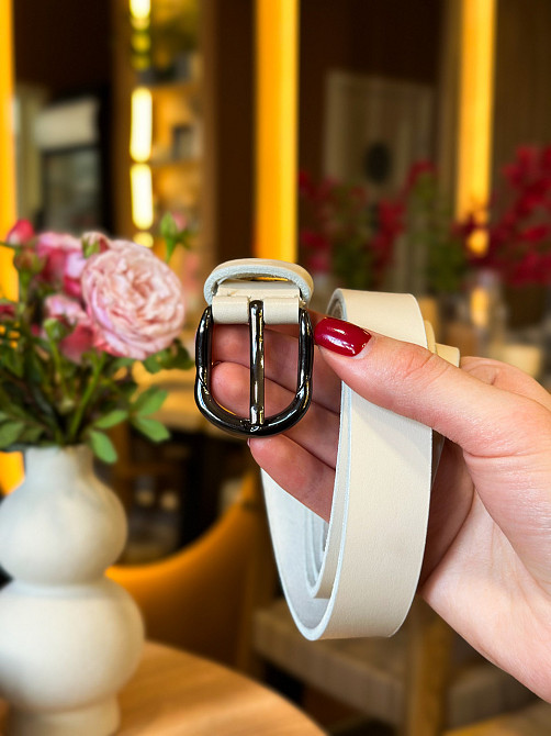 Кожаный женский ремень в белом цвете 6231 Каменское - изображение 4