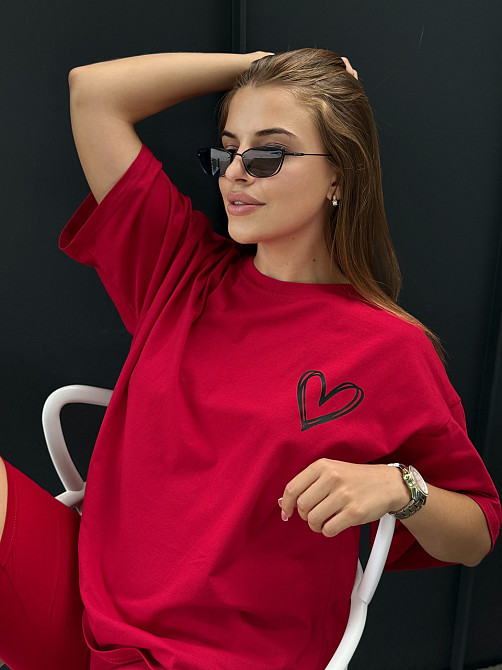 Футболка и велосипедки женские кулир Красный XS-S Харьков - изображение 4