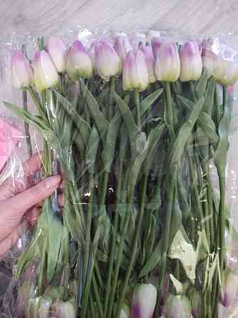 Искусственные тюльпаны 5 штук 34 на см на 4,5 см бежево-фиолетовый Киев