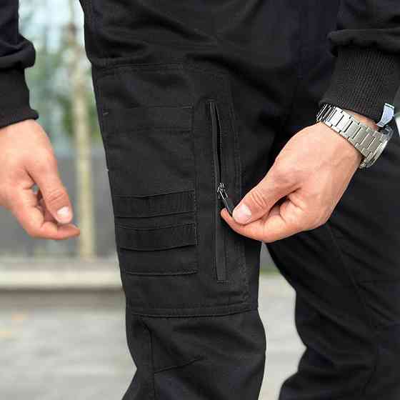 Штани карго чоловічі весняні з кишенями чорні Pobedov Papin Brodyaga Київ