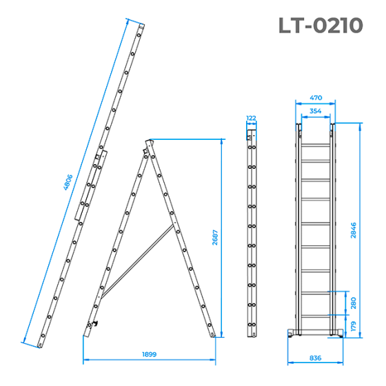 Драбина алюмінієва, 2‑секційна універсальна розкладна, 2×10 сход., 4,81 м, 150 кг INTERTOOL LT-0210 Київ