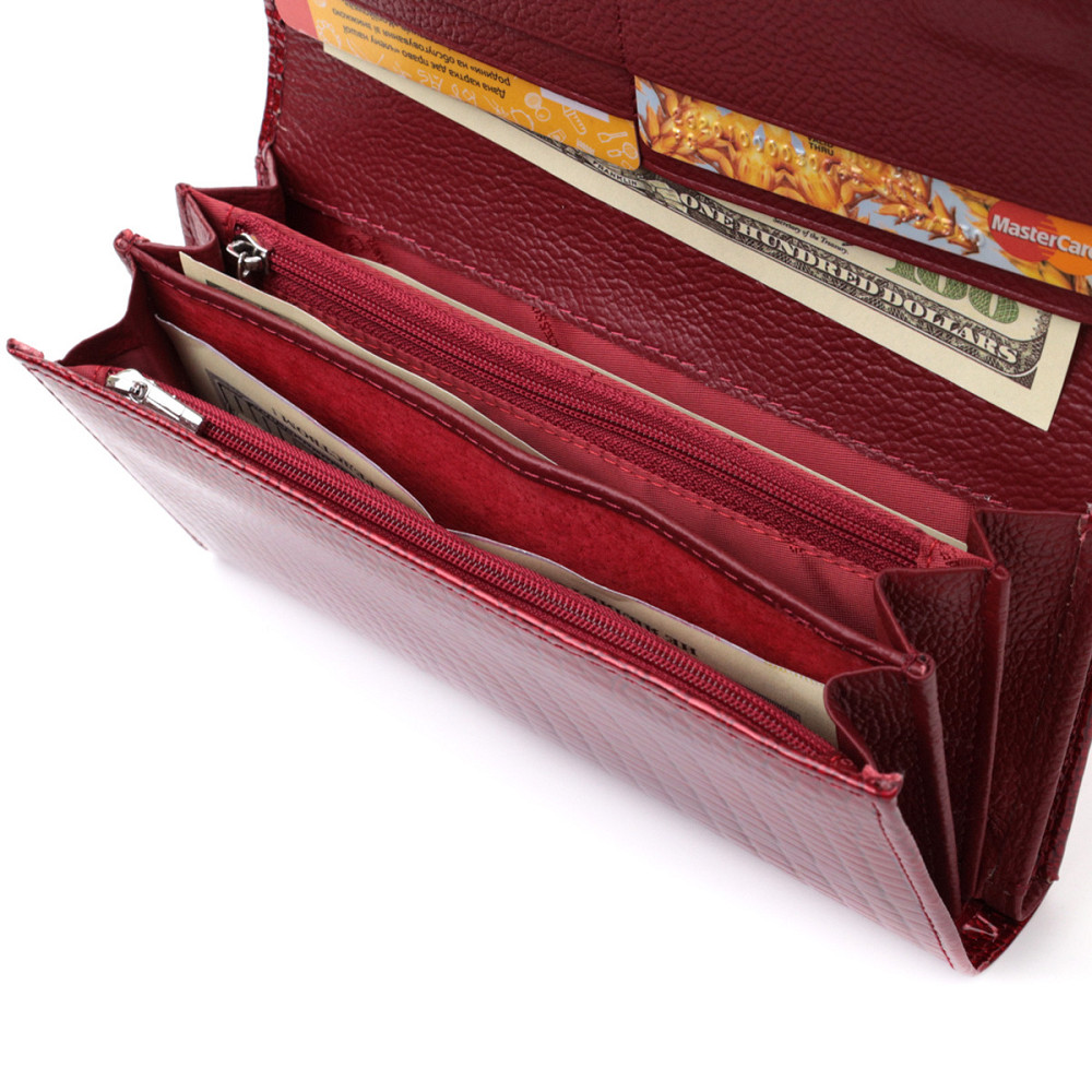 Шкіряний лакований гаманець з блоком для кредитних карток ST Leather 22682 Червоний Київ - фото 6
