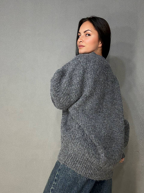 Свитер женский A-N 3321 оверсайз с мысом длинный крупная вязка темно-серый, темно-серый, one size Киев - изображение 12