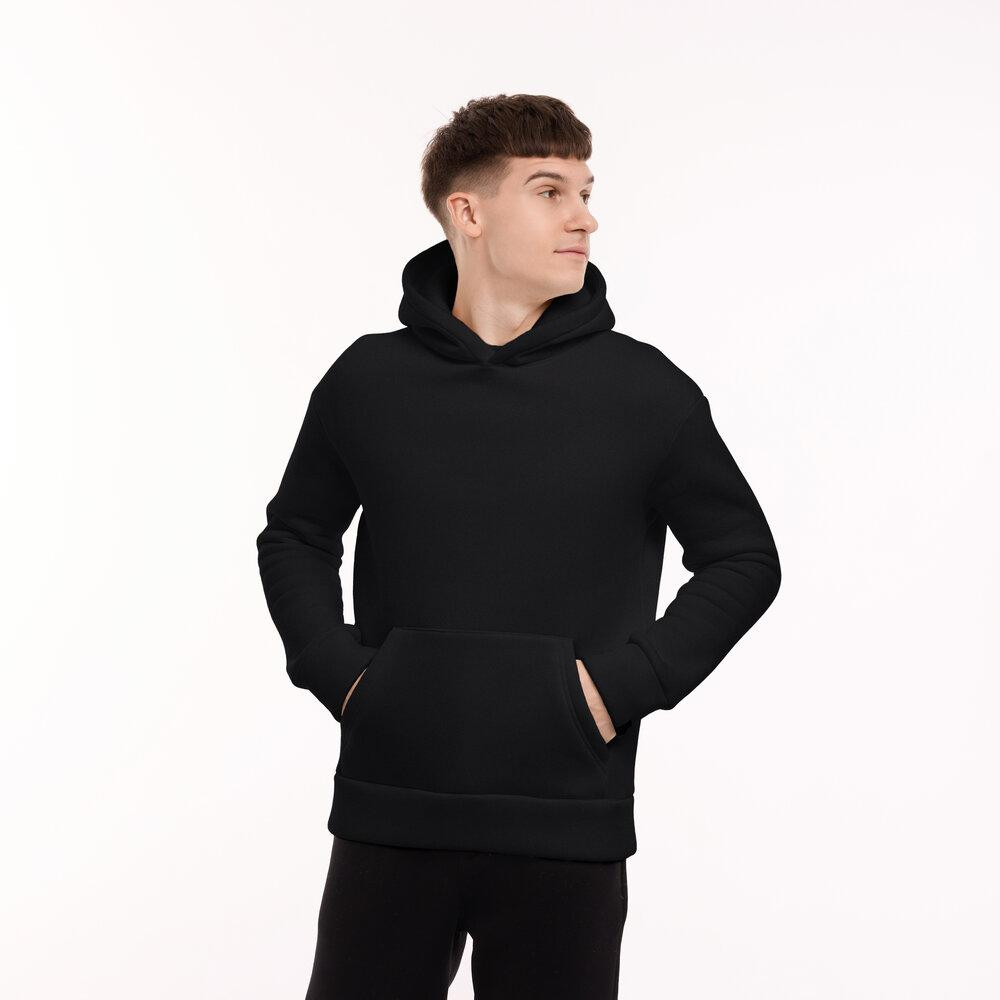 Тепле чоловіче худі на флісі з капюшоном чорне Pobedov 008 ЗИМА Київ - фото 12