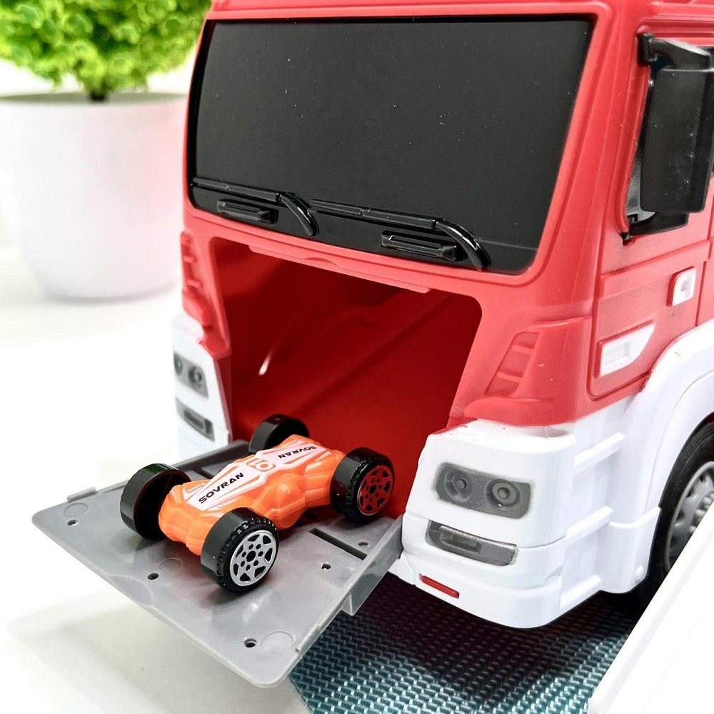 Трейлер ігровий гараж 2в1 інерційний з машинками звук світло поліція Червоний (660-S17-18) Чернігів - фото 9