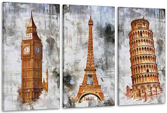 Модульная картина в гостиную / спальню   Лондон-Париж-Рим    ART-267_3A Киев