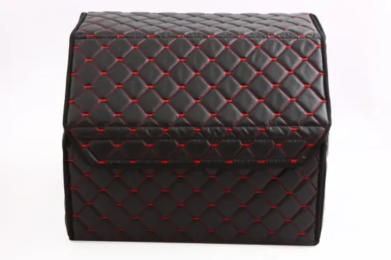 Сумка в багажник на липучках кожзам 40*30*30 см АвтоКомфорт черный/красная нить Винница