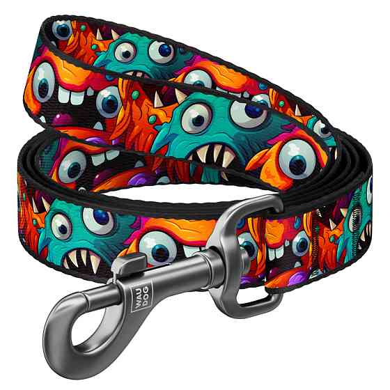 Повідець для собак нейлоновий WAUDOG Nylon, малюнок "Зубасті монстри", S, Ш 15 мм, Дов 200 см Коломыя