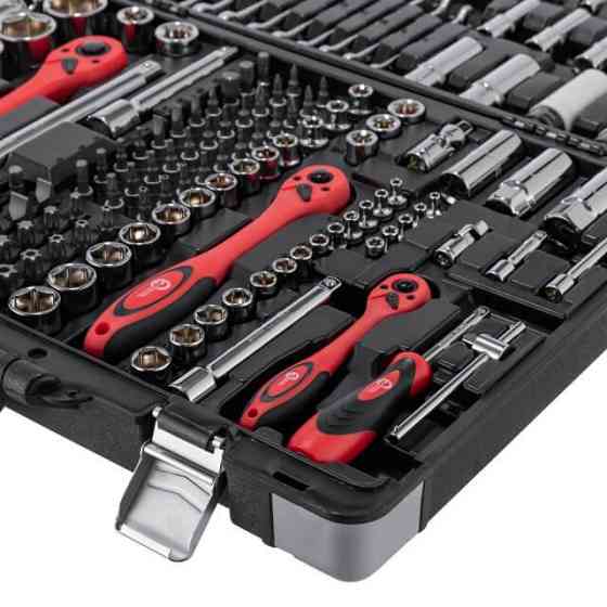 Набір інструментів, проф., 1/2" + 3/8" + 1/4", Cr-V, 176 од., головки: 4-32 мм, E4-E24, біти 57 од., подовж. головки: 4-18 мм, Київ