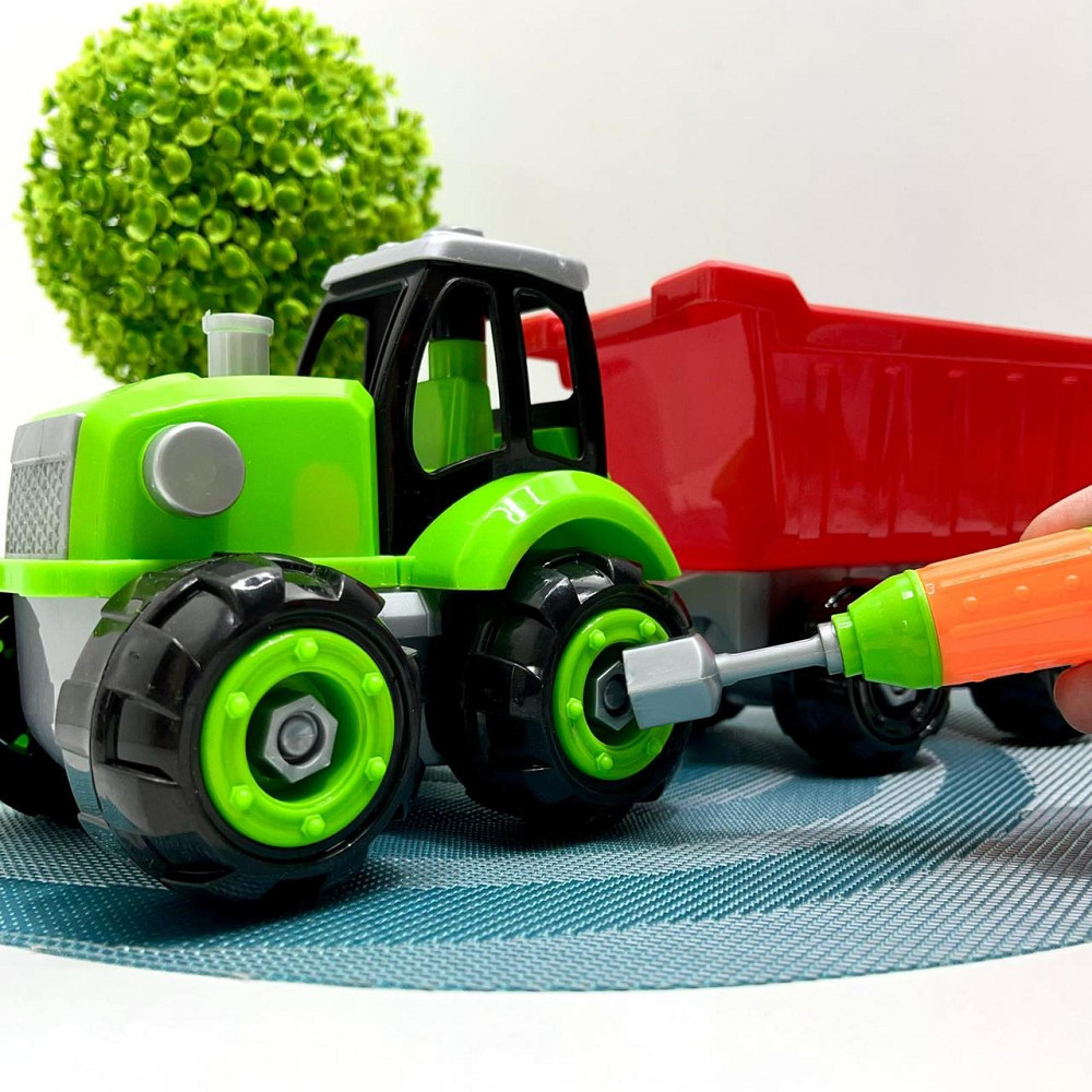 Трактор конструктор на шурупах із причепом 32 см Зелено-червоний (0488-801-2-3) Чернигов - изображение 3