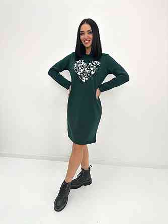 Теплое платье с принтом Romance батал 50-52, Темно-зеленый Киев