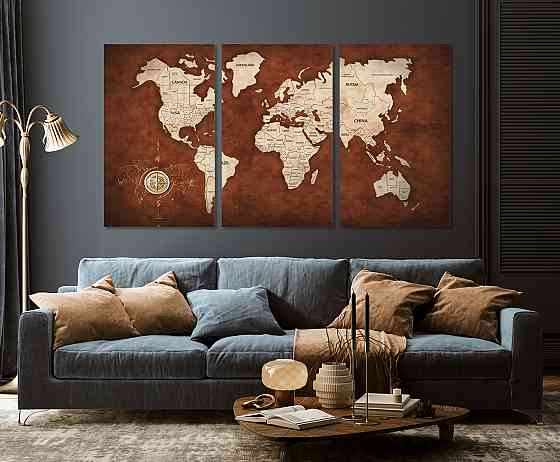 Модульна картина у вітальню/ спальню     Мапа світу      ART-055_3A 100х150 см Київ